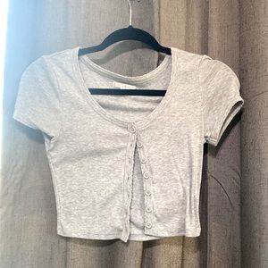 Gray button down short sleeve crop top